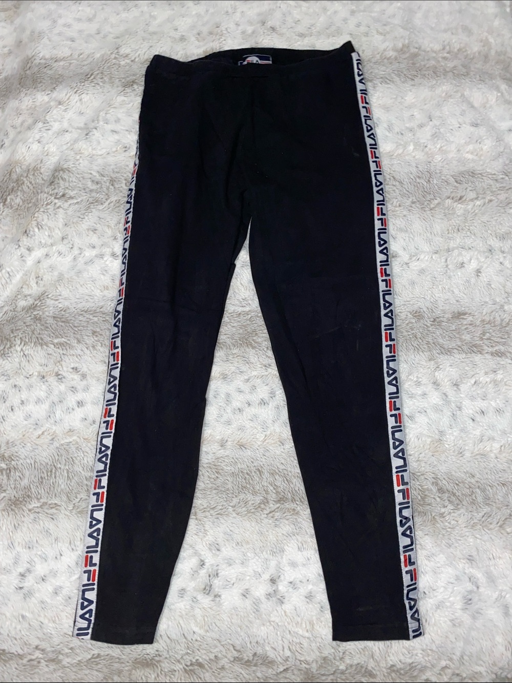 Fila Black Leggings with White Logo Side Tape